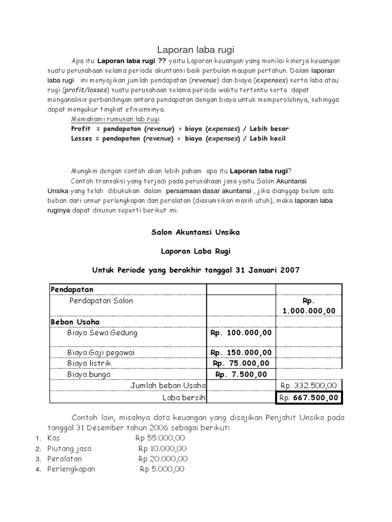 Contoh Laporan Laba Rugi Perusahaan Jasa | PDF