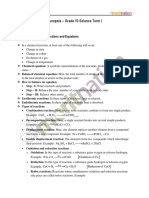 Synopsis - Grade 10 Science Term I: Chapter 1: Chemical Reactions and Equations