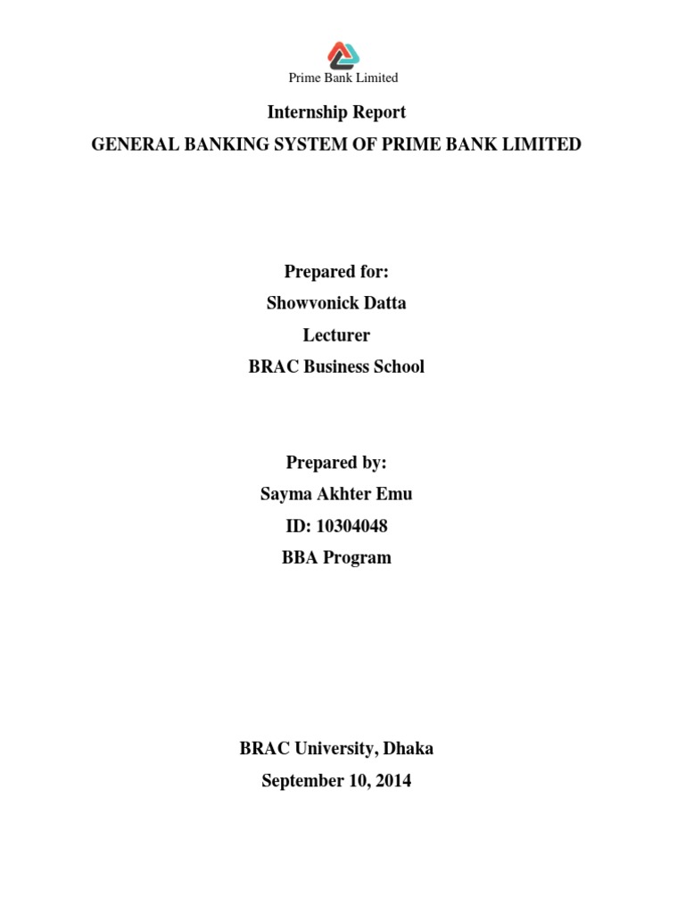 Internship Report General Banking System of Prime Bank Limited | PDF ...