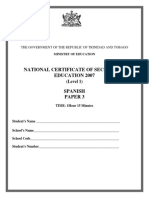 Trinidad and Tobago Ministry of Education National Certificate of Secondary Education 2007 Spanish Paper 3