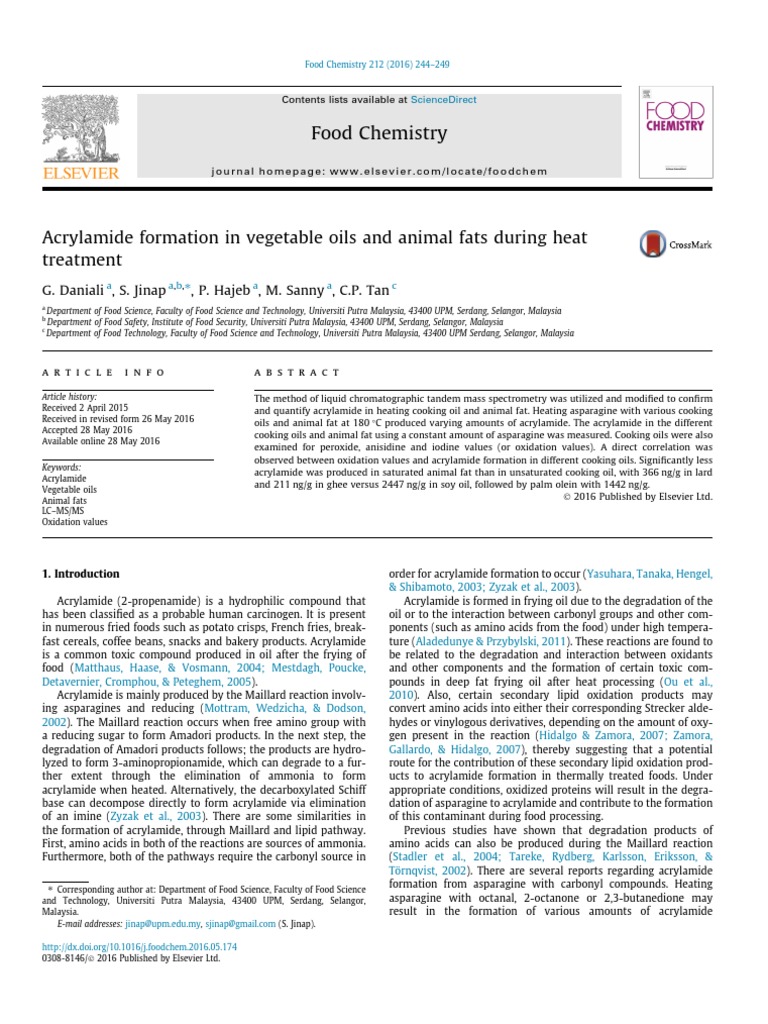 Acrylamide in Cooking Oils and Fats | PDF | Cooking Oil | Vegetable Oil