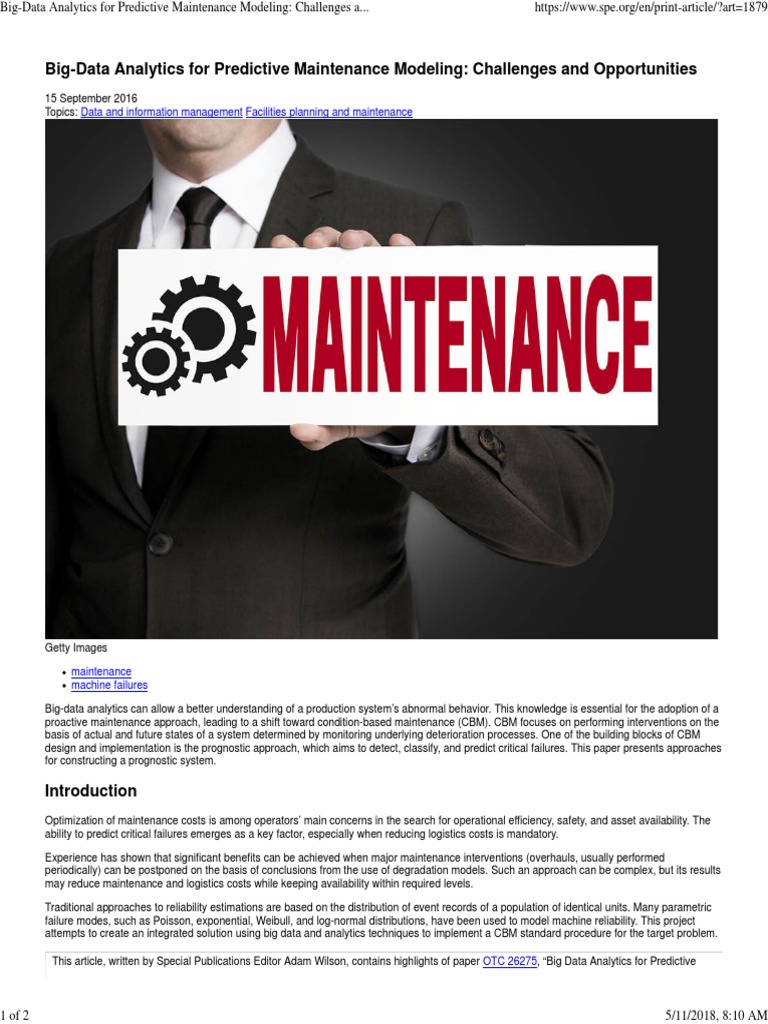 Big-Data Analytics For Predictive Maintenance Modeling - Challenges and ...