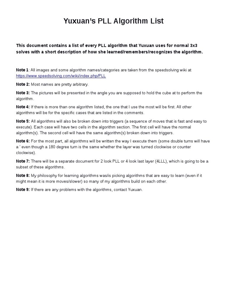 Yuxuan's PLL Algorithm List | PDF | Theoretical Computer Science ...