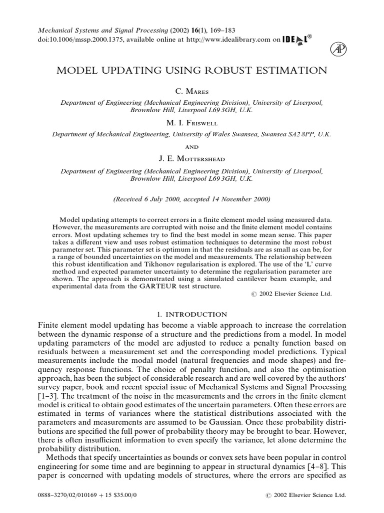 Model Updating Using Robust Estimation | PDF | Least Squares | Standard ...