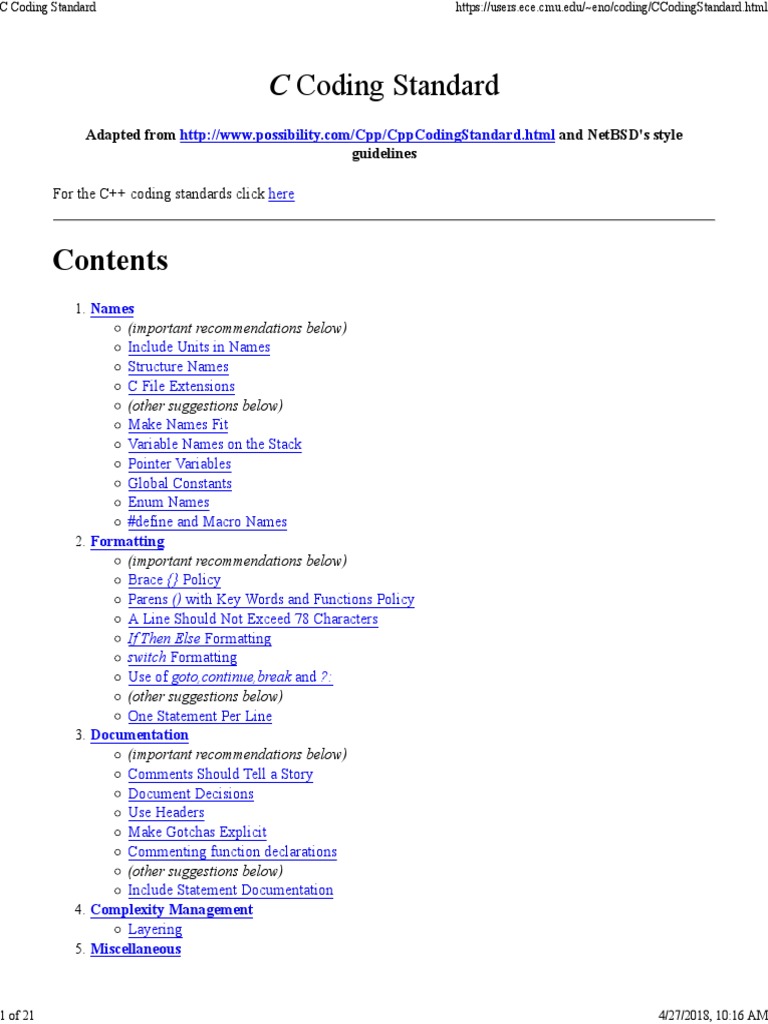 C Coding Standard | PDF | C (Programming Language) | Control Flow