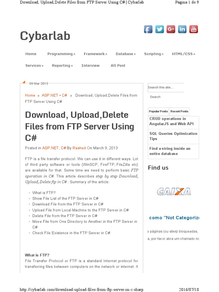Download, Upload, Delete Files From FTP Server Using C# PDF | PDF ...