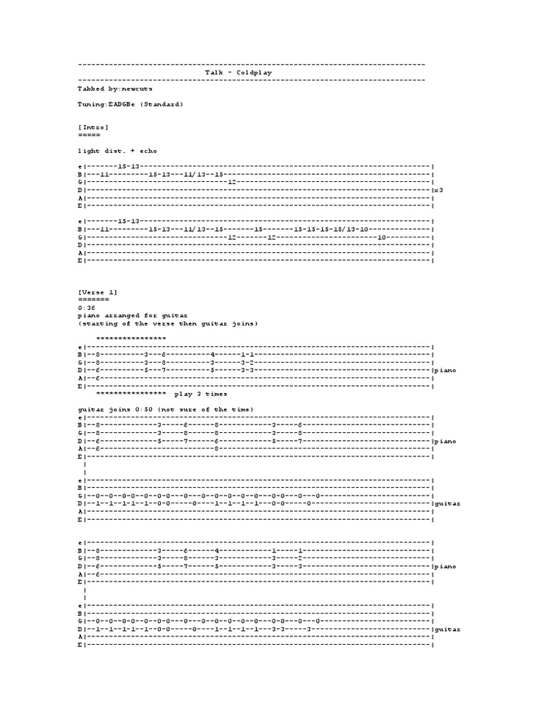 Coldplay Talk PDF Song Structure Musical Compositions