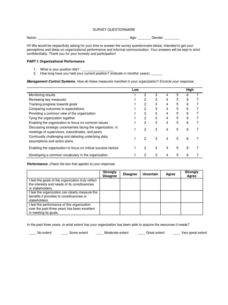 Informal Communication Questionnaire | Survey Methodology | Questionnaire
