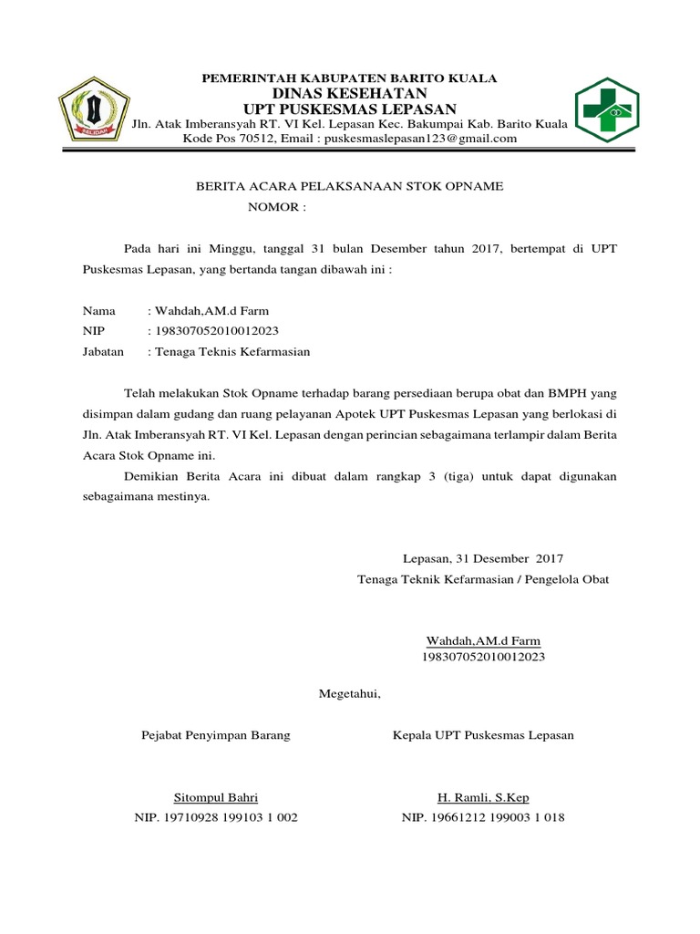 Berita Acara Pelaksanaan Stok Opname PDF