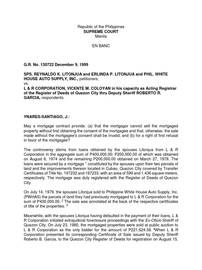 Sps Litonjua and Phil White House Auto Supply Vs L & R Corp GR No