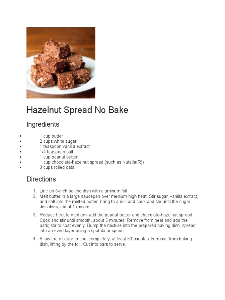 Hazelnut Spread No Bake Ingredients PDF