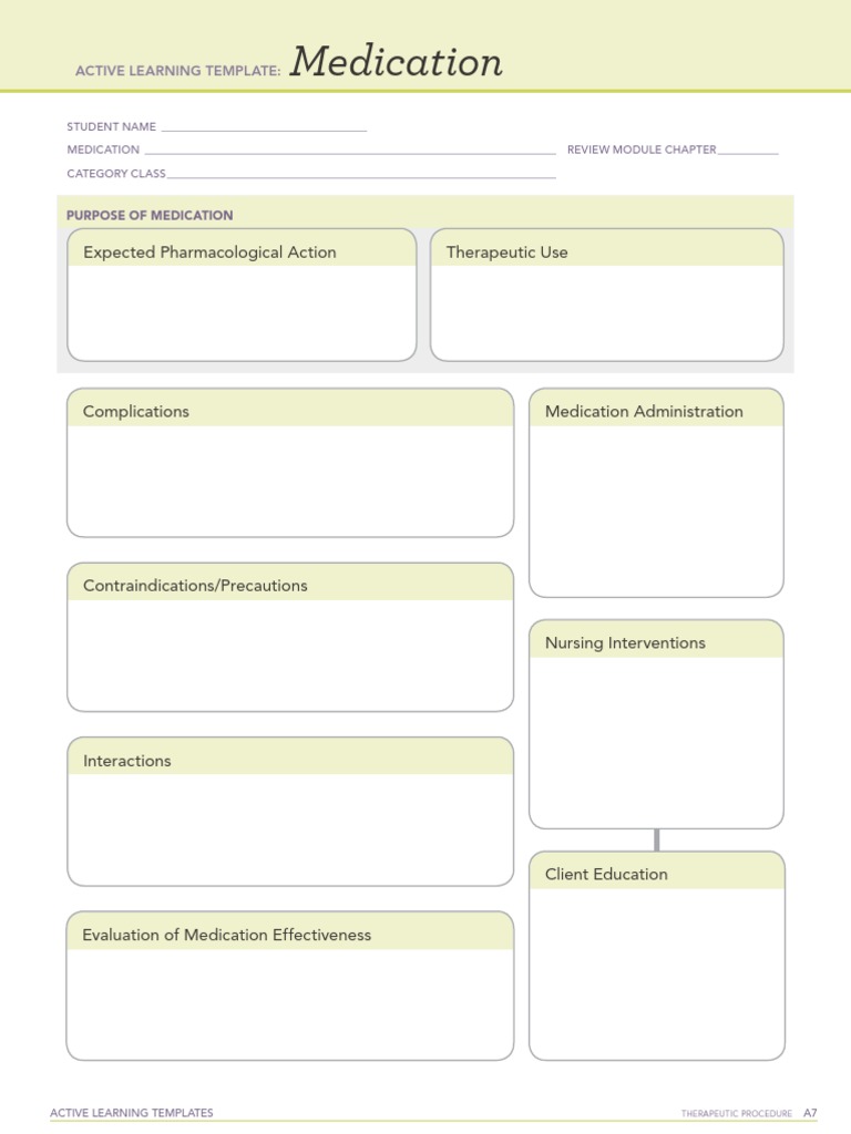 ATI Medication Form  PDF  Pharmacology  Nursing Throughout Pharmacology Drug Card Template