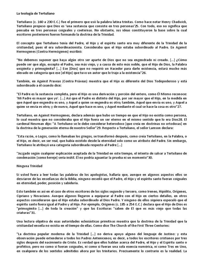 Tertuliano Y La Trinidad Pdf Dios En El Cristianismo Trinidad
