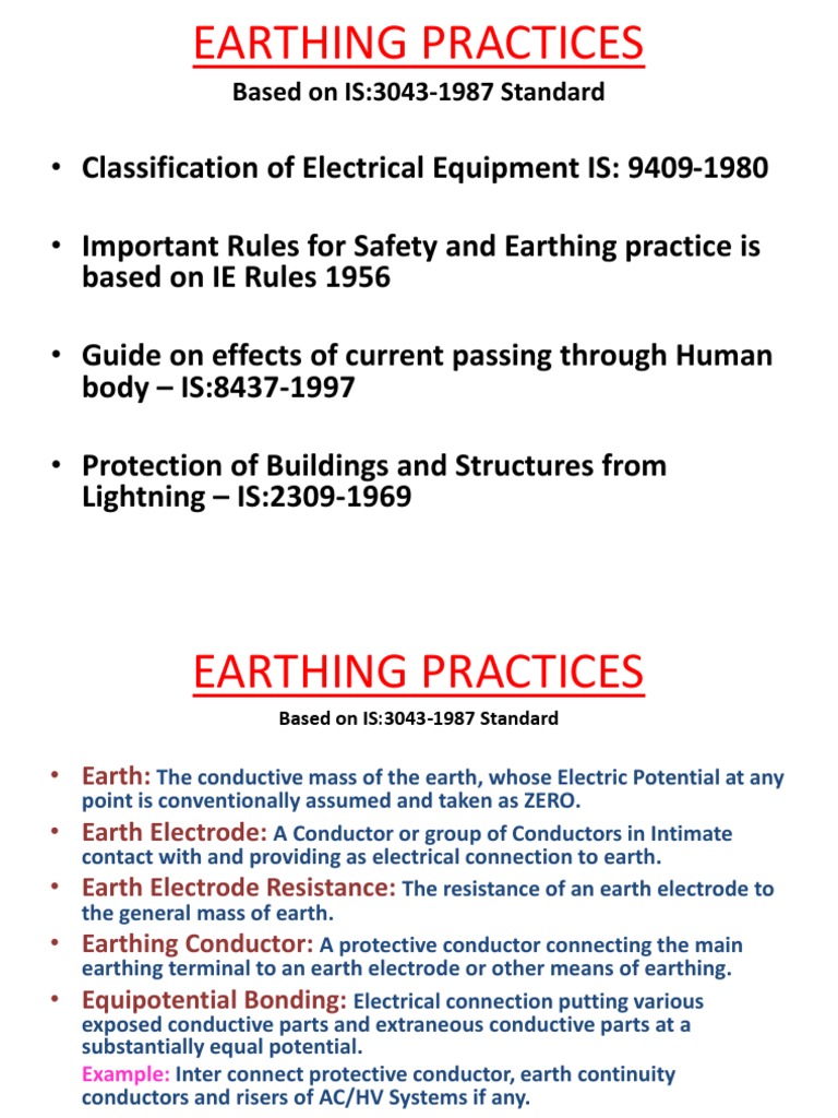 Earthing Practices per IS:3043-1987 | PDF | Electrical Conductor ...