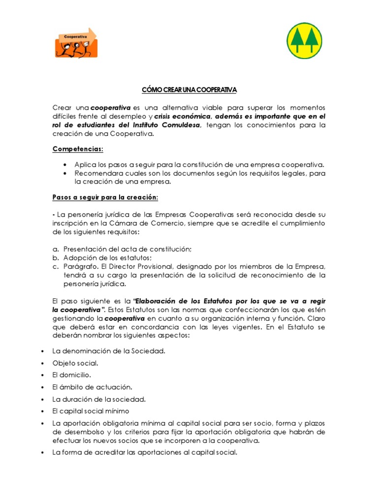 Cómo Crear Una Cooperativa | PDF | Cooperativa | Constitución