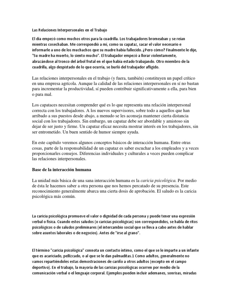 Relaciones Interpersonales en el Trabajo | PDF | Sicología | Conceptos ...