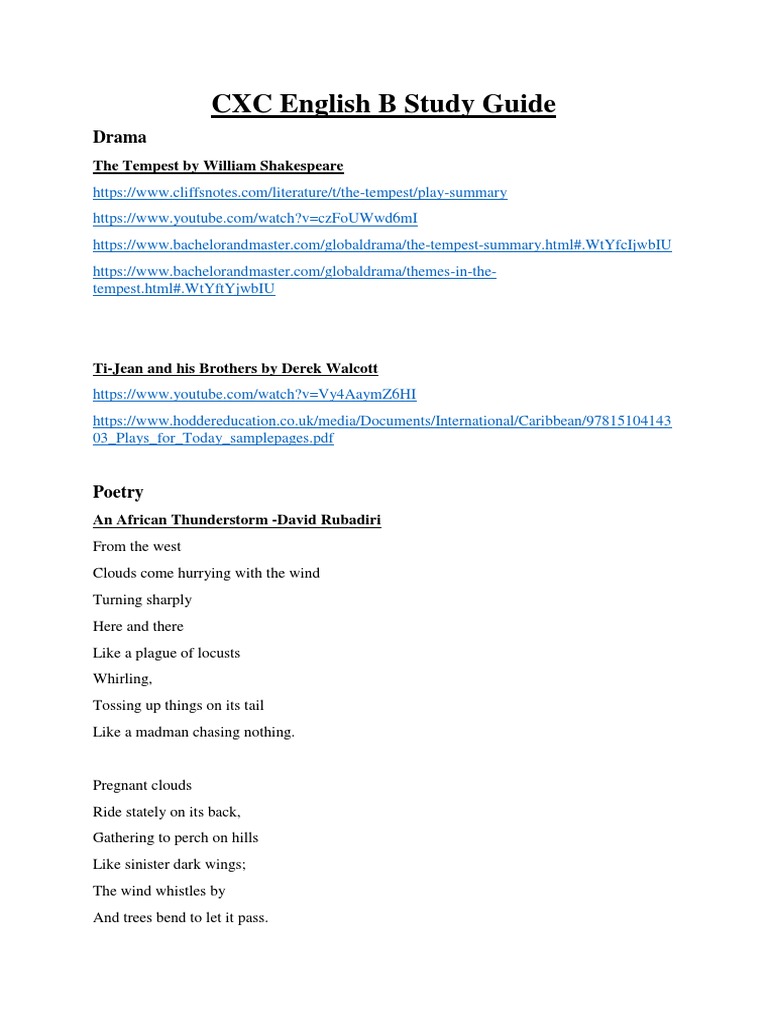 Cxc English B Study Guide Nature