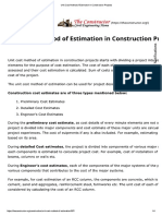 Unit Cost Method of Estimation in Construction Projects