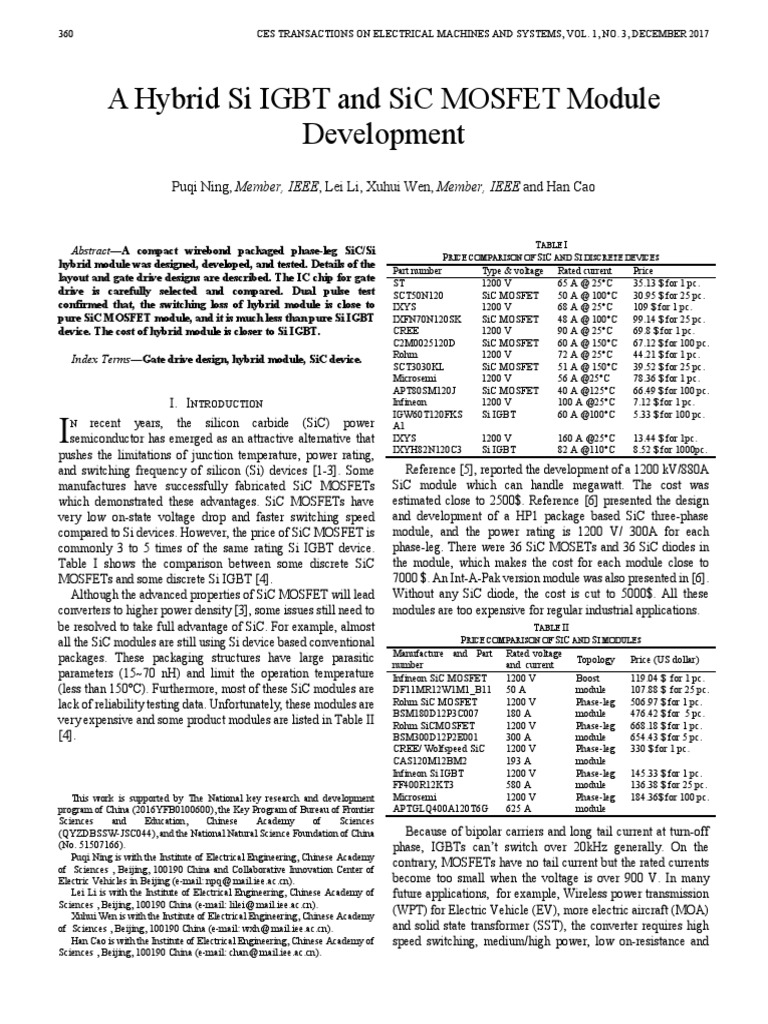 A Hybrid Si IGBT and SiC MOSFET Module Development | PDF | Mosfet ...