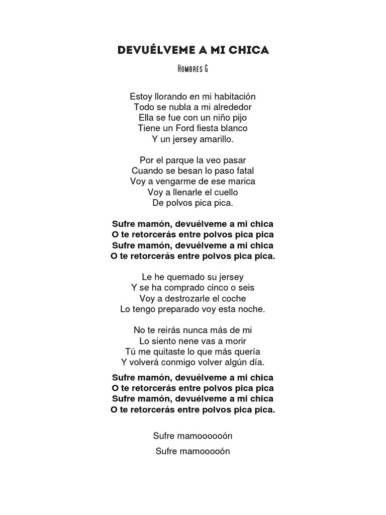 Devuélveme A Mi Chica Letra PDF