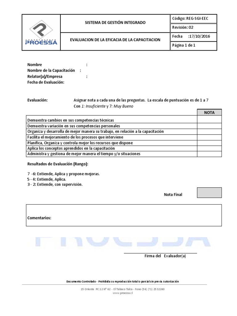 Evaluación de Eficacia de Capacitación | PDF