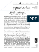 Process Management Practices and Quality Systems Standards: Risks and Opportunities of The New ISO 9001 Certification