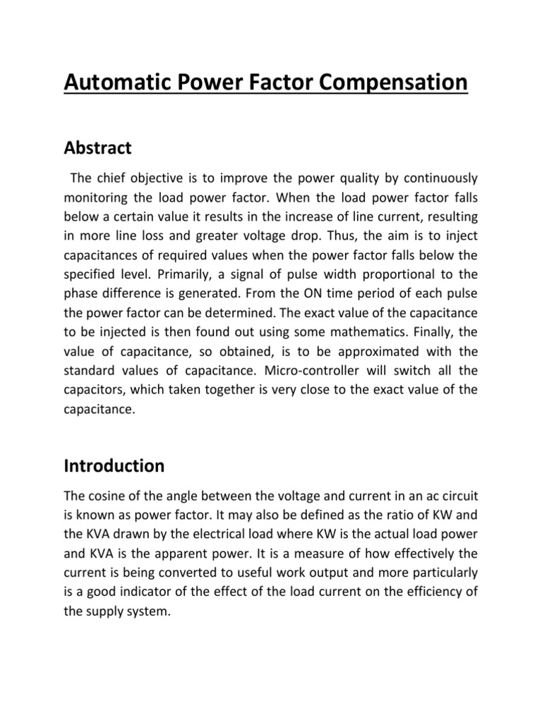 Automatic Power Factor Correction System | PDF | Capacitor | Relay