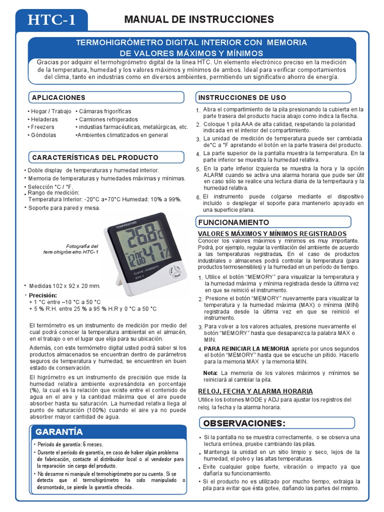 Manual HTC1. 2018 PDF Humedad Temperatura