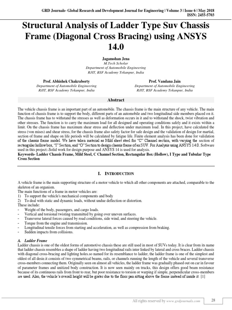 Structural Analysis of Ladder Type Suv Chassis Frame (Diagonal Cross