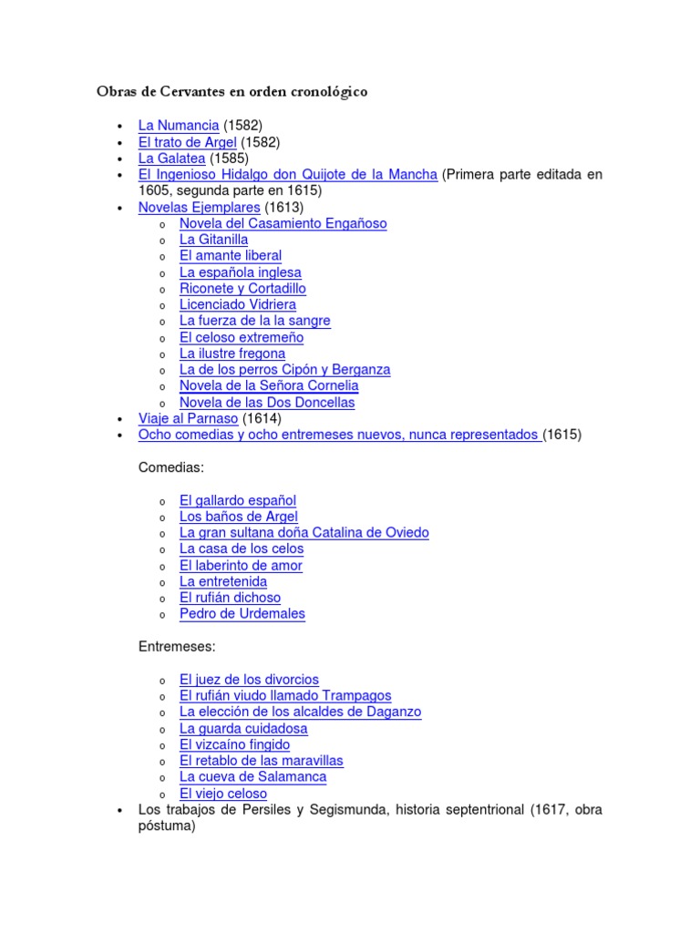 Image Result For Las Obras De Miguel De Cervantes En Orden Cronolgico