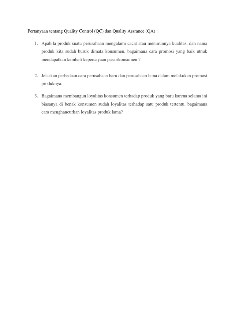 Pertanyaan Tentang Quality Control Fix