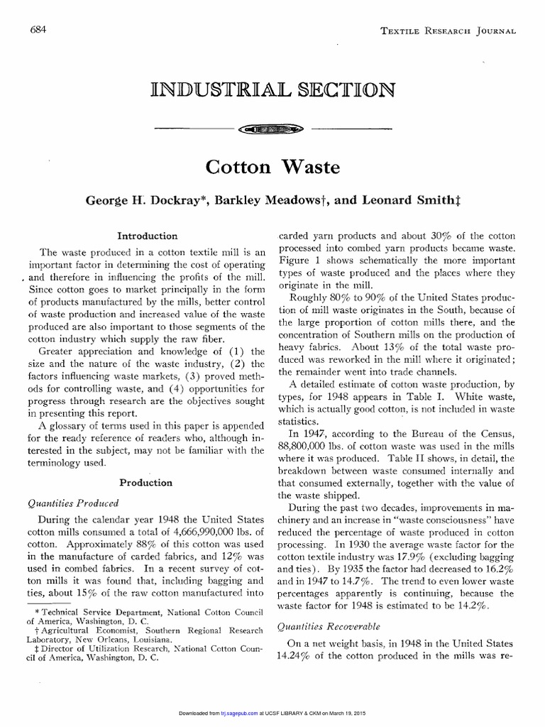 Cotton Waste PDF Textiles Cotton