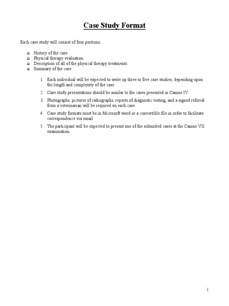 Case Study Format Veterinary Physician Physical Therapy