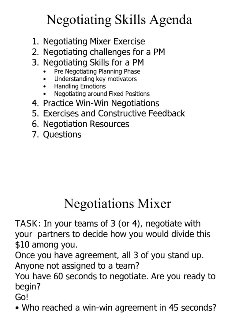 Negotiating Mixer Exercise 2. Negotiating Challenges For A PM 3 ...