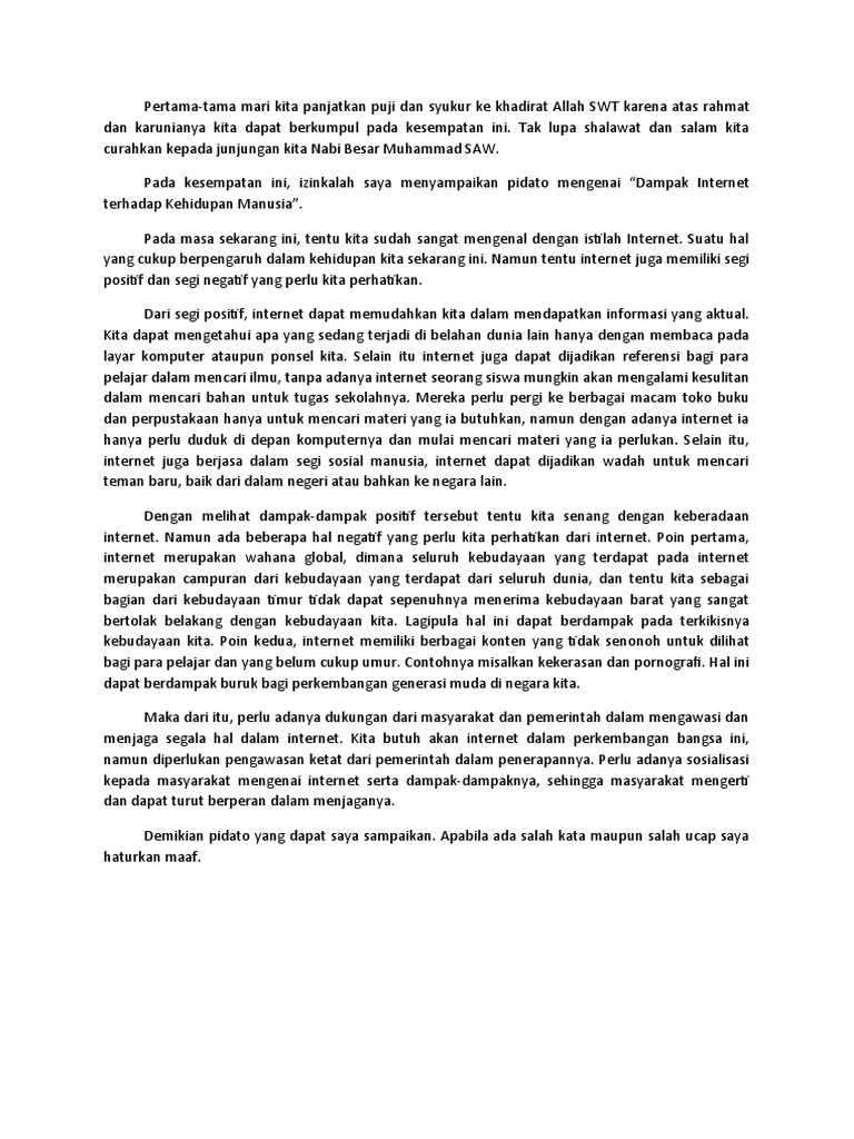 Contoh Pidato Dampak Internet