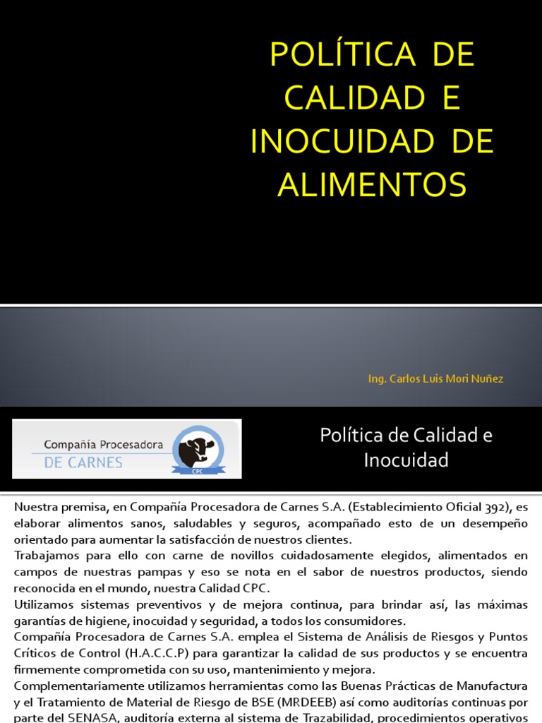 Política de Calidad e Inocuidad Alimentaria | PDF | Análisis de Riesgo ...