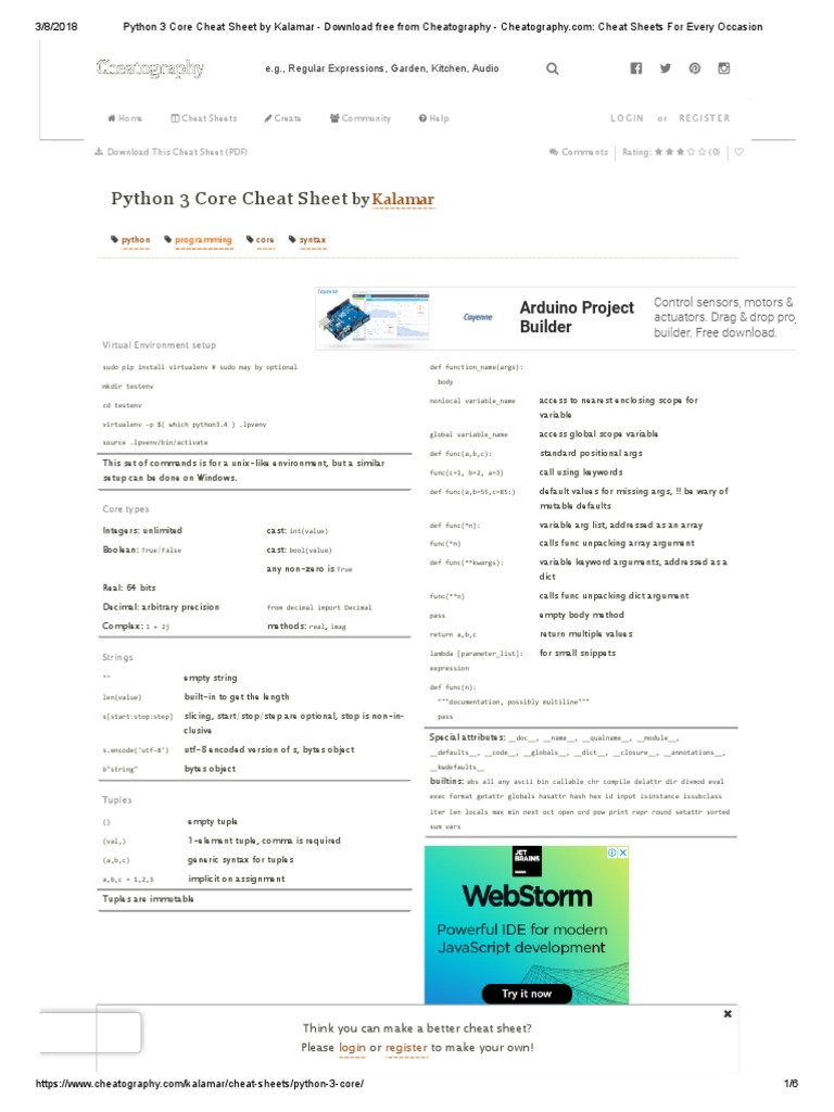 Python 3 Core Cheat Sheet by Kalamar - Download Free From Cheatography ...