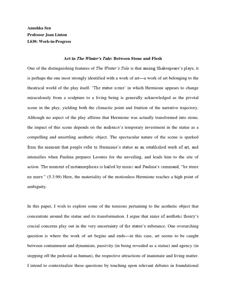 Winters Tale Draft Essay Aesthetics Epistemology - 