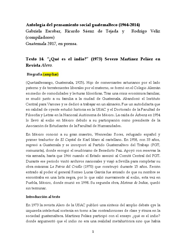 Que Es El Indio y El Ladino Un Ser Ficticio PDF PDF Guatemala Racismo
