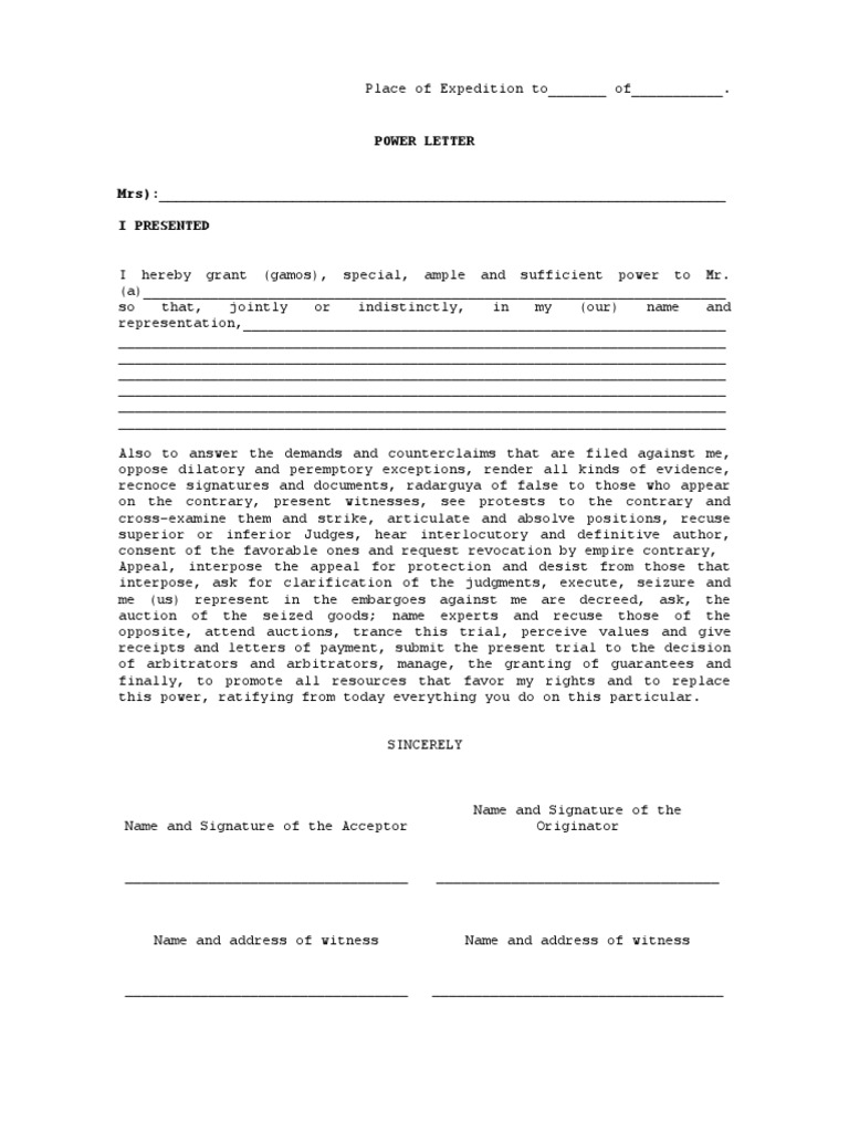 Carta Poder en Ingles