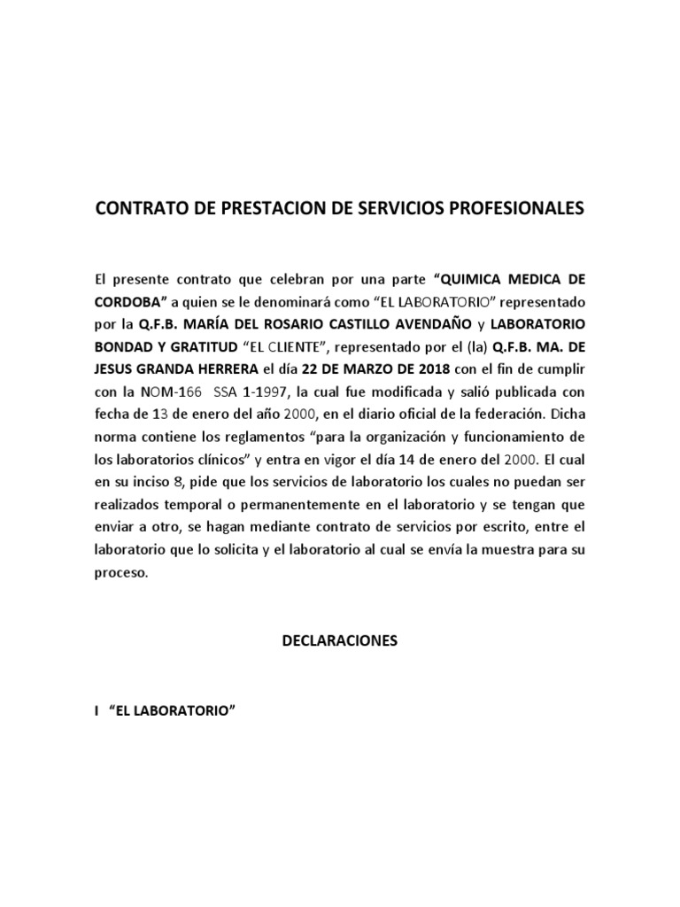Contrato De Prestacion De Servicios Profesionales Ejemplo Pdf 