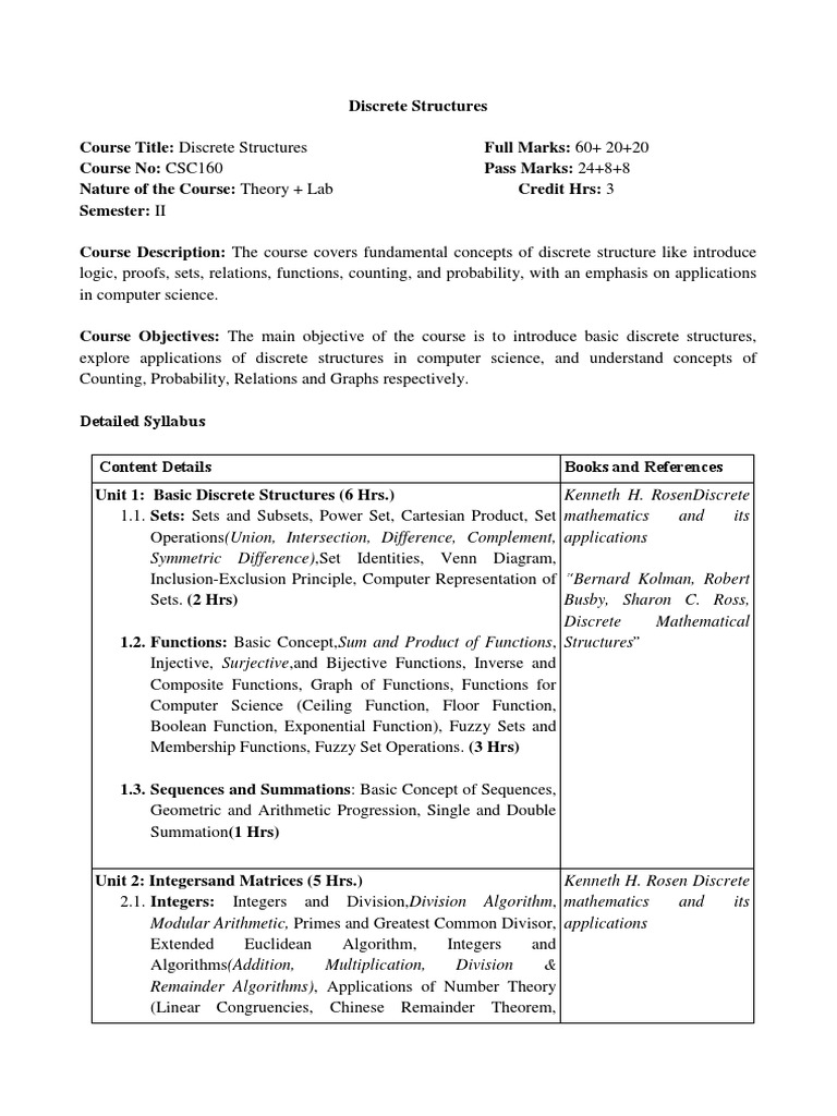 Discrete Structures Course Overview | PDF | Mathematical Proof ...
