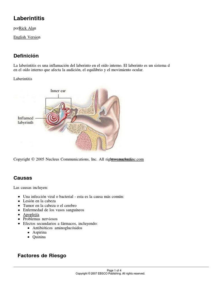 Laberintitis | PDF | Epidemiología | Especialidades Medicas