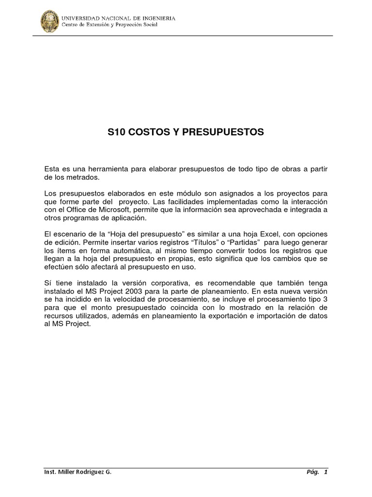 S10 Costos y Presupuestos 2025 | PDF | Ventana (informática) | Presupuesto