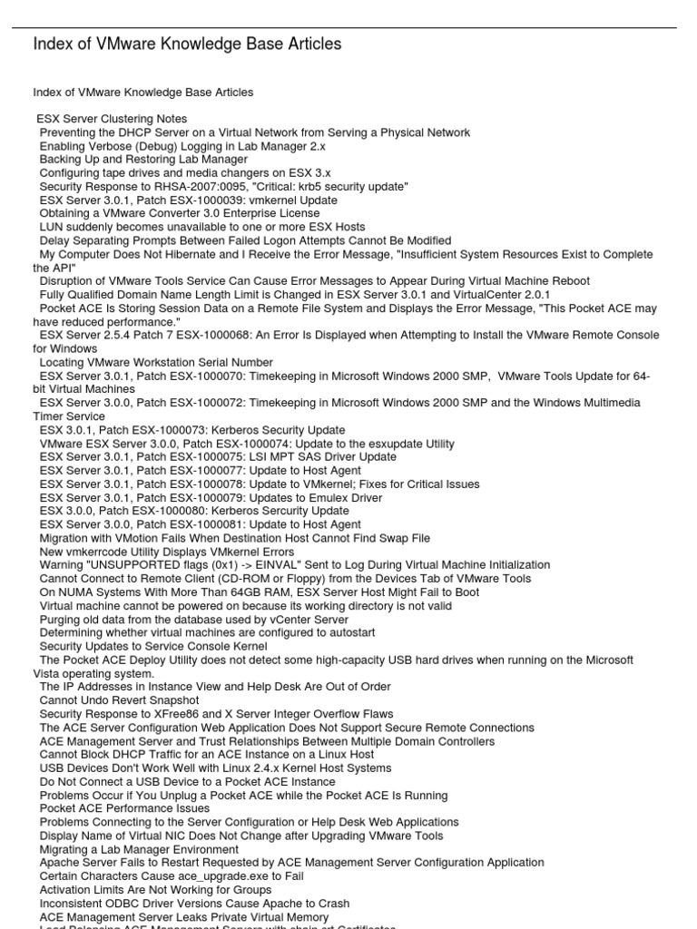 Vmware KB Articles | PDF | V Mware | Operating System