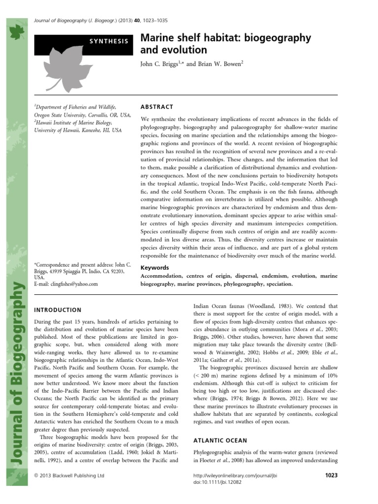 Marine Biogeography and Evolution Insights | PDF | Atlantic Ocean ...