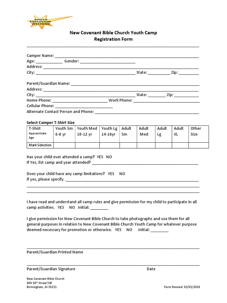 Youth Camp Registration Form | PDF