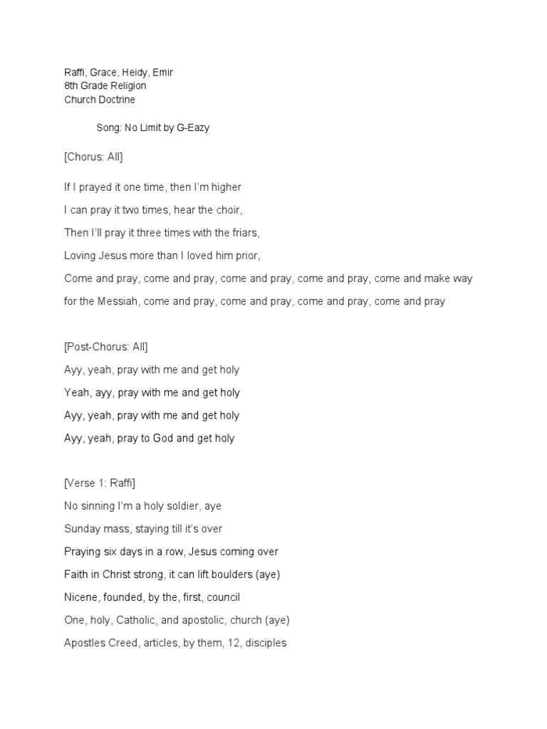Raffi, Grace, Heidy, Emir 8th Grade Religion Church Doctrine Song No