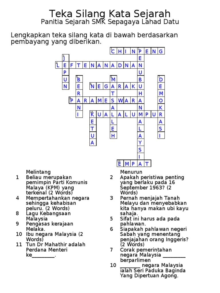 Kuiz Silang Kata Sejarah Pdf