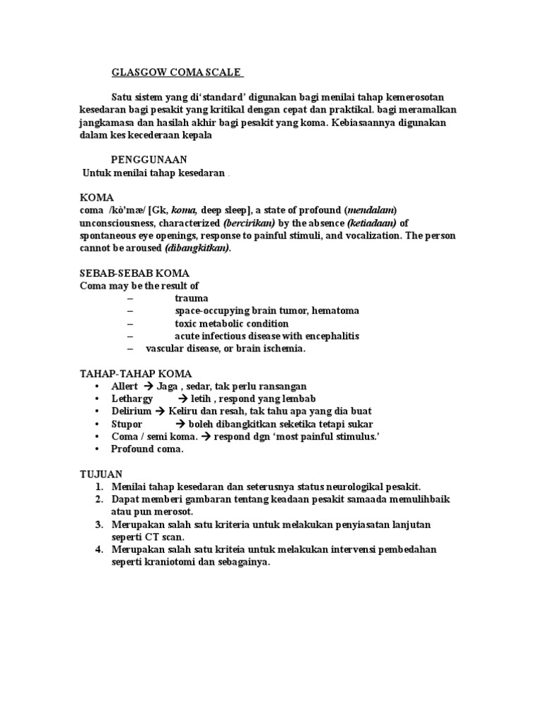 Glasgow Coma Scale | PDF